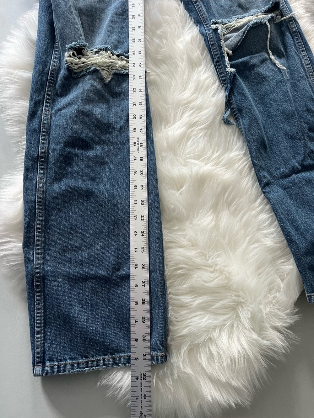 Re/done High-Waist Distressed Button-Fly Jeans - Medium Blue size 28 - Picture 9 of 10